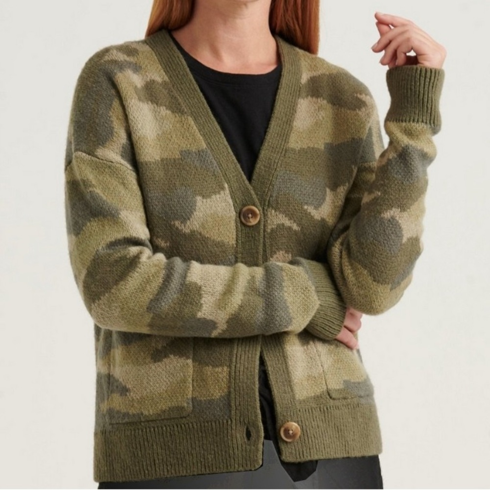 Lucky Brand Wool Blend Green Camo Button Up Cardigan/ Small